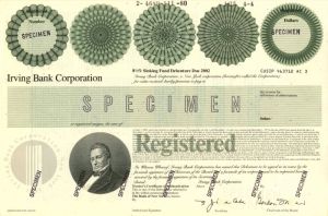 Irving Bank Corporation - Specimen Bond - Available in Red, Green or Brown