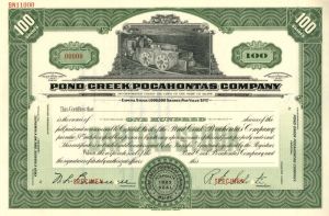 Pond Creek Pocahontas Co. - Specimen Stock Certificate