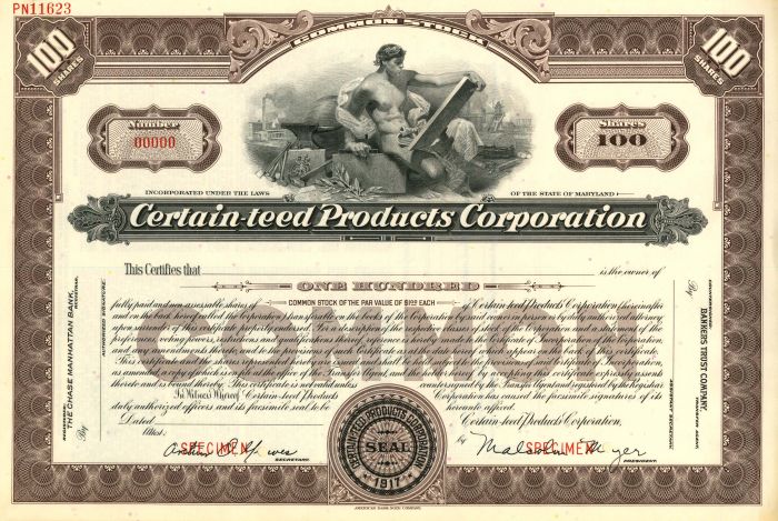 Certain-teed Products Corporation - Specimen Stock Certificate