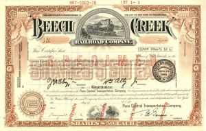 Beech Creek Railroad Co. - Specimen Stock Certificate
