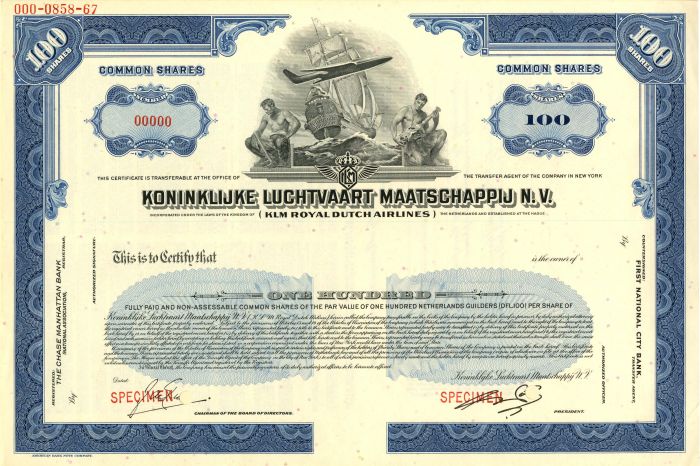 Koninklijke Luchtvaart Maatschappij N.V. - Stock Certificate