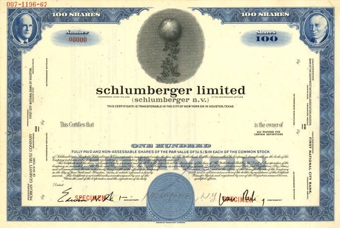 Schlumberger Limited - Stock Certificate