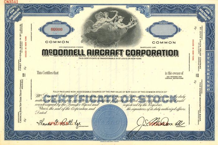 McDonnell Aircraft Corporation - Stock Certificate