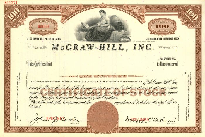 McGraw-Hill, Inc. - Stock Certificate