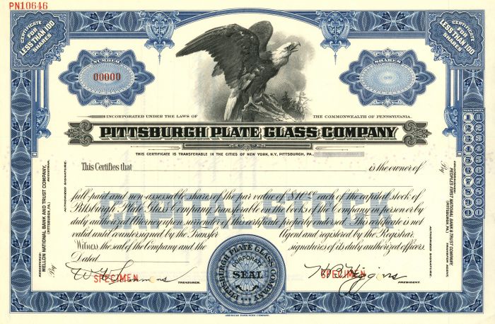 Pittsburgh Plate Glass Co. - Stock Certificate