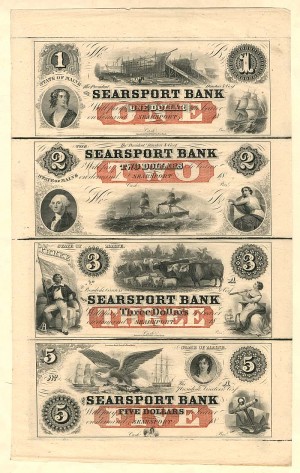 Searsport Bank - Uncut Obsolete Sheet - Broken Bank Notes