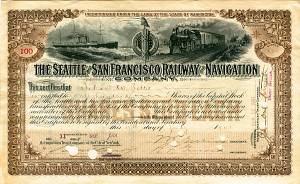 Seattle and San Francisco Railway and Navigation Co. - Washington and California Stock Certificate
