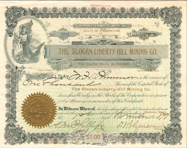 Slogan-Liberty-Hill Mining Co. - Stock Certificate