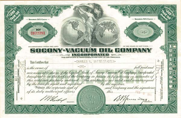 Socony-Vacuum Oil Co. Inc - Stock Certificate