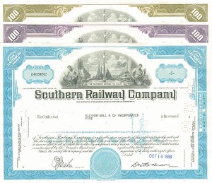 Southern Railway Set of 3 - Three Stock Certificates