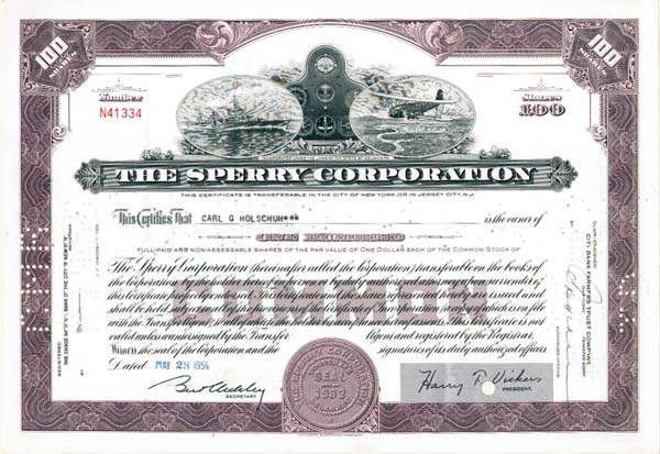 Sperry Corp - Stock Certificate