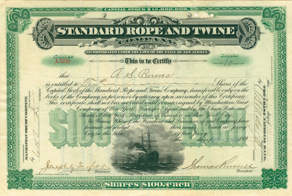 Standard Rope and Twine Co. - Stock Certificate