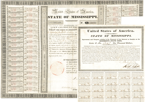 State of Mississippi - 1833 - $1,000 Bond (Uncanceled)