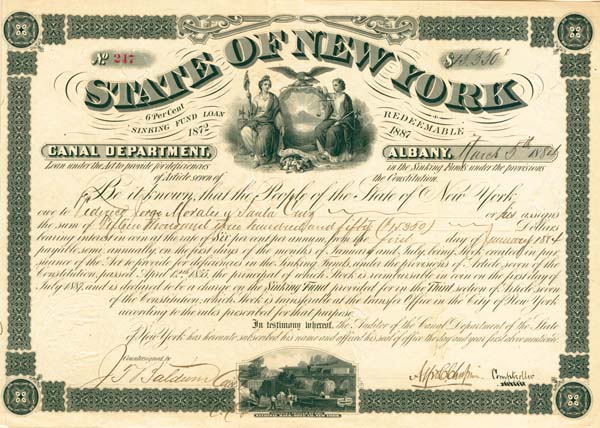 State of New York, Canal Department - Bond