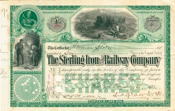 Sterling Iron and Railway - Stock Certificate