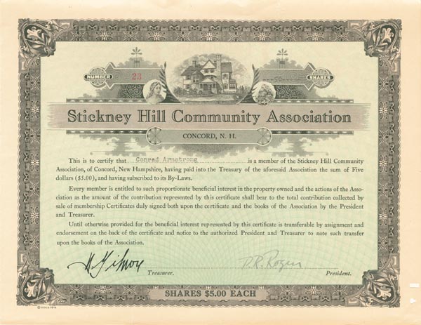 Stickney Hill Community Association - Stock Certificate