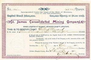 St. James Consolidated Mining Co. - Stock Certificate