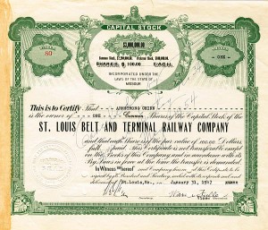 St. Louis Belt and Terminal Railway Co. - Stock Certificate