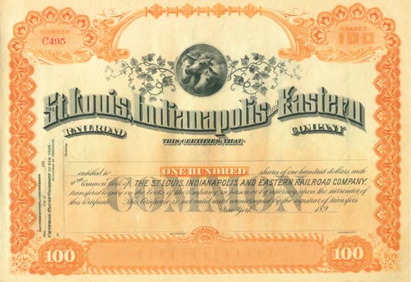 St. Louis, Indianapolis and Eastern Railroad - Stock Certificate