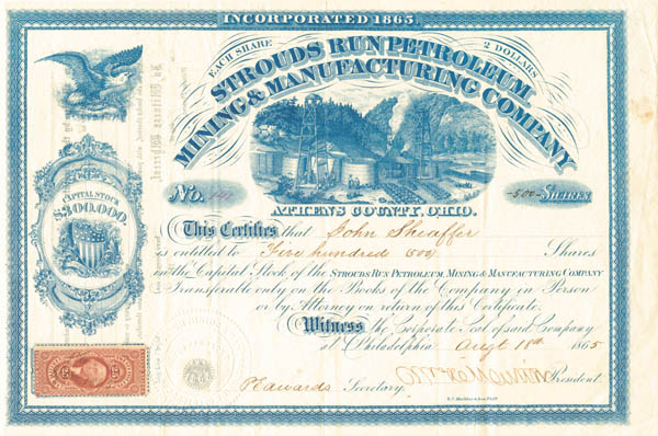 Strouds Run Petroleum Mining and Manufacturing Co - Stock Certificate