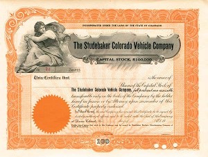 Studebaker Colorado Vehicle Co. - Stock Certificate