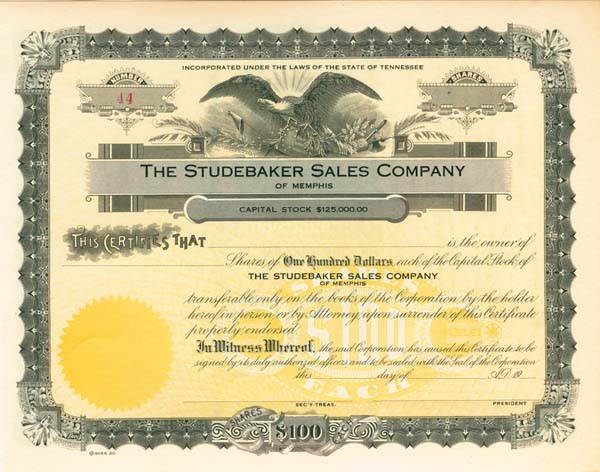 Studebaker Sales Co. - Stock Certificate