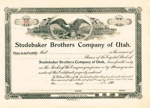 Studebaker Brothers Company of Utah - Stock Certificate