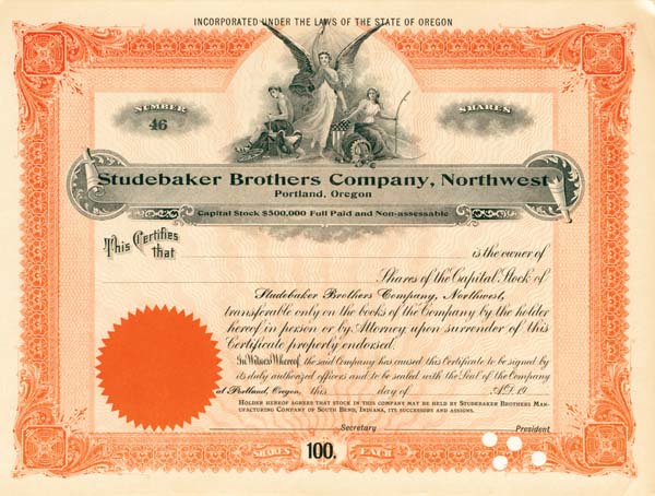 Studebaker Brothers Co., Northwest - Stock Certificate
