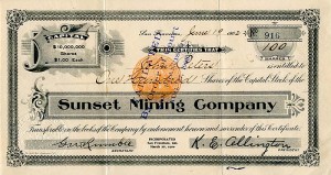 Sunset Mining Co. - Stock Certificate
