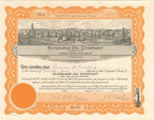 Sunshine Oil Co - Stock Certificate