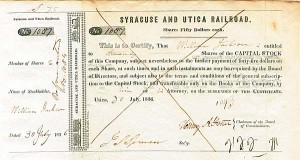 William Jackson - Syracuse and Utica Railroad - Stock Certificate