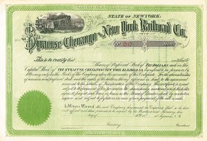 Syracuse Chenango and New York Railroad - Stock Certificate