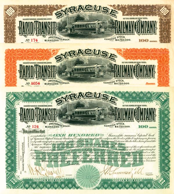 Syracuse Rapid Transit Railway - Stock Certificate