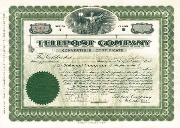 Telepost Co. - Stock Certificate