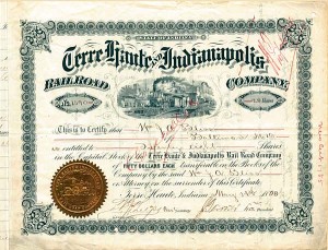 Terre Haute and Indianapolis Railroad Co. - Stock Certificate