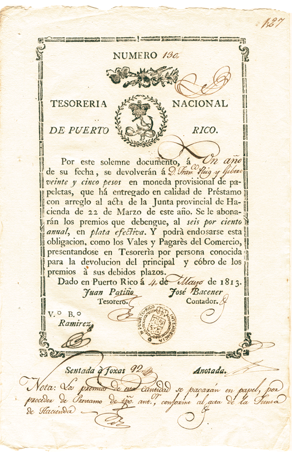 Tesoreria Nacional de Puerto Rico - Stock Certificate
