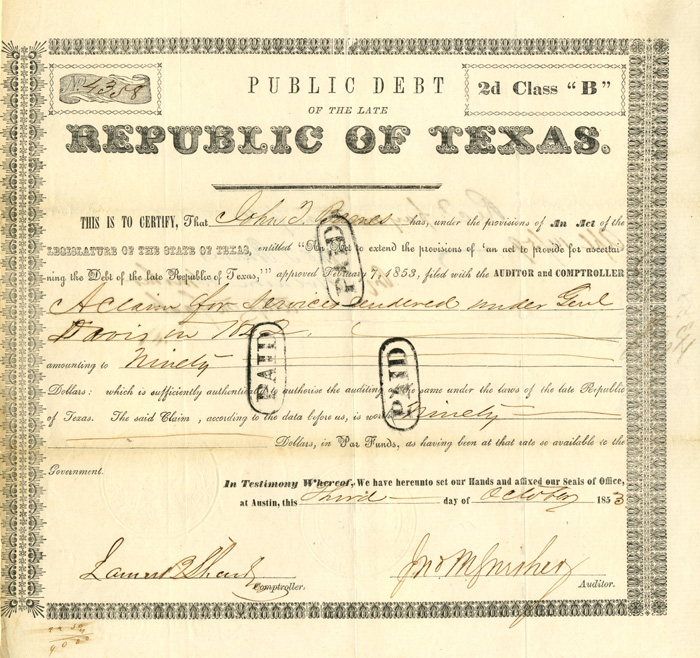 Republic of Texas Bond