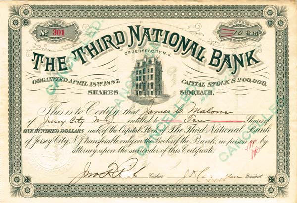 Third National Bank - Stock Certificate
