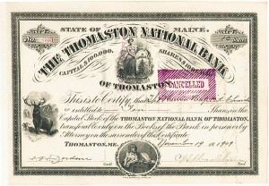 Thomaston National Bank of Thomaston - Stock Certificate