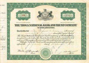 Tioga National Bank and Trust Co. of Philadelphia - Stock Certificate