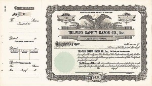 Tri-Plex Safety Razor Co., Inc. - Stock Certificate