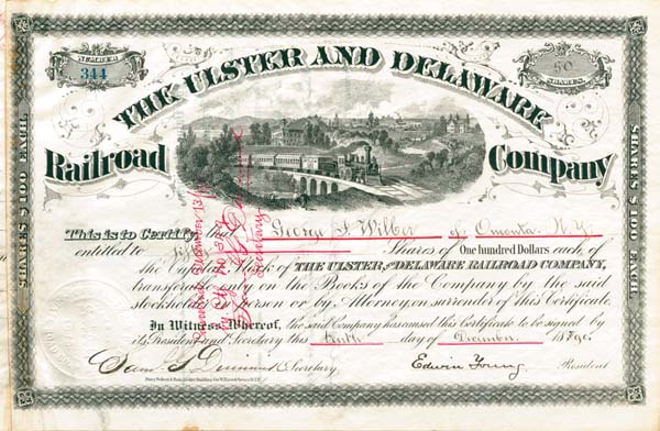 Ulster and Delaware Railroad - Stock Certificate