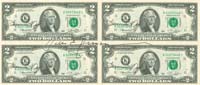Uncut Sheet of 4 $2 dated 1976 Notes - Signed by Francine Neff and William E. Simon