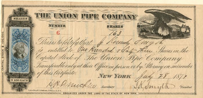 Union Pipe Company signed by J.K. Smythe