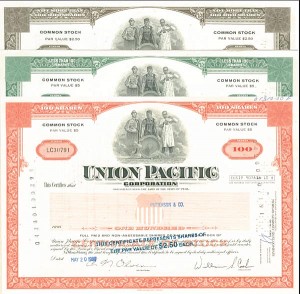 Union Pacific Railroad Set of 3 - Three Stock Certificates