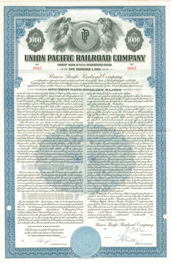 Union Pacific Railroad Bond