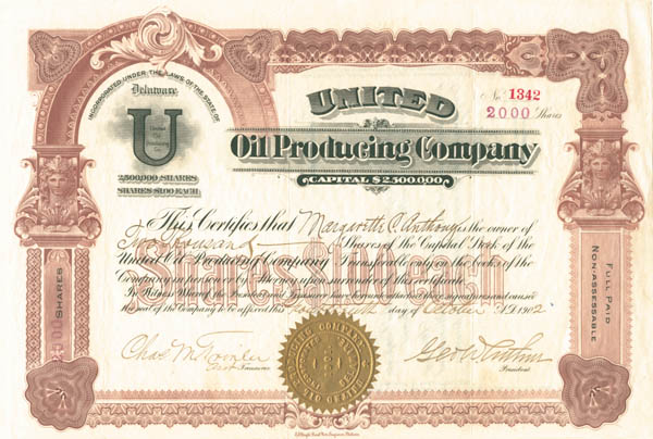 United Oil Producing Co - Stock Certificate