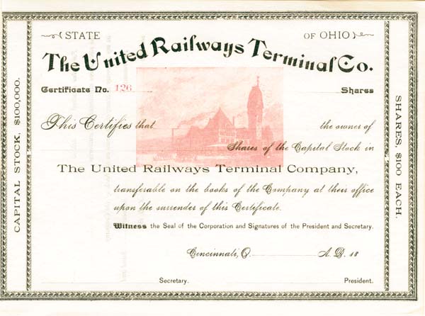 United Railways Terminal Co. - Stock Certificate