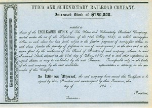 Utica and Schenectady Railroad - Stock Certificate