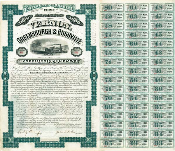 Vernon, Greensburg and Rushville Railroad - Bond